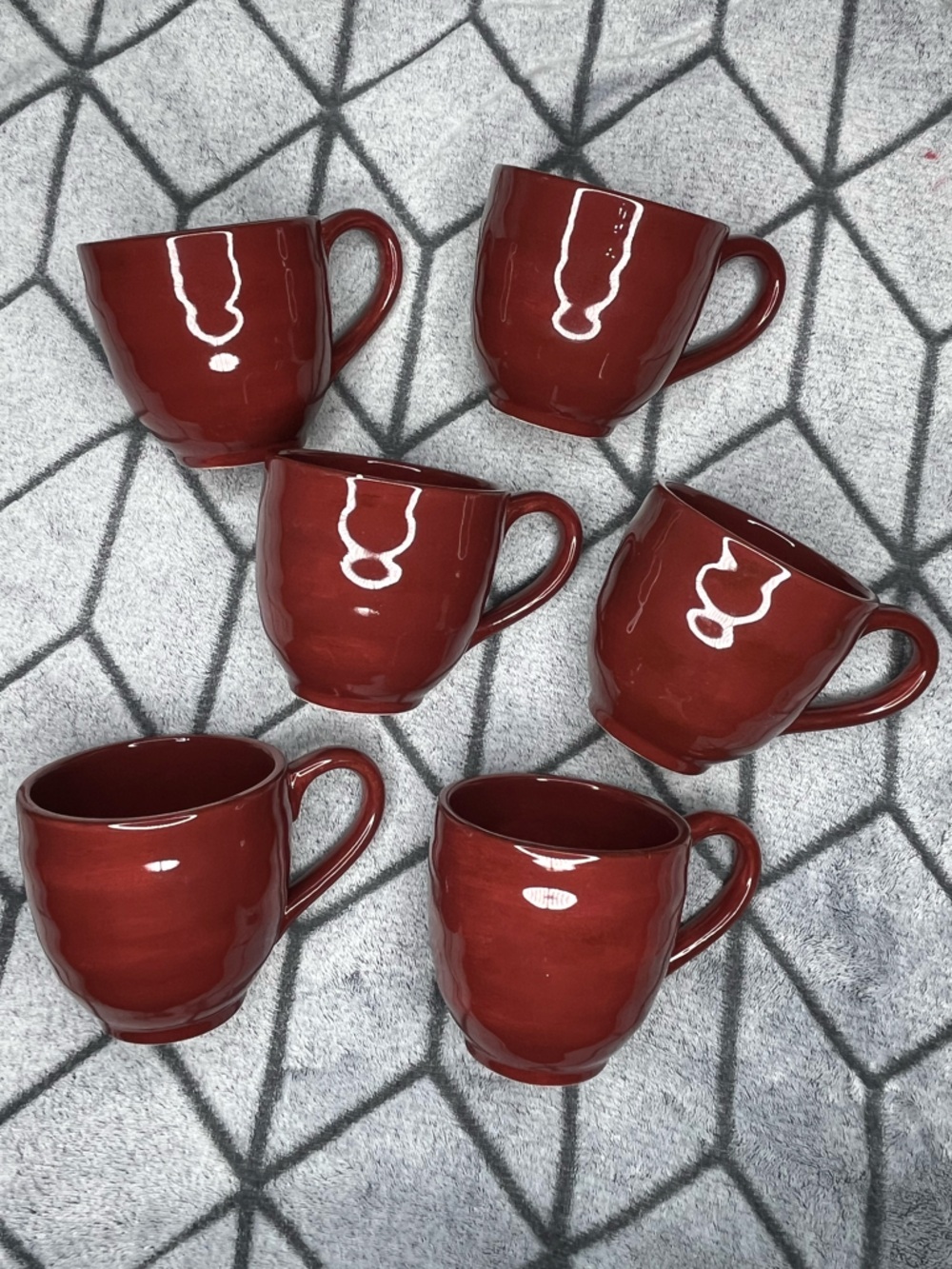 Gibson Elite Maroon Red Ceramic Hand Painted Large Coffee Tea Mugs - Set of 6